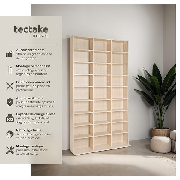 TECTAKE - Étagère bibliothèque Christel 180 x 102 x 23,5cm marron hêtre - large