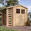 TIMBELA - Abri de jardin en bois et range bûches AVEC SOL TRAITÉ - M386F - vignette