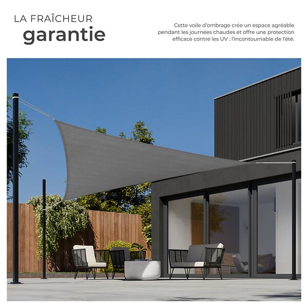 TECTAKE - Voile d'ombrage triangulaire, gris gris - large