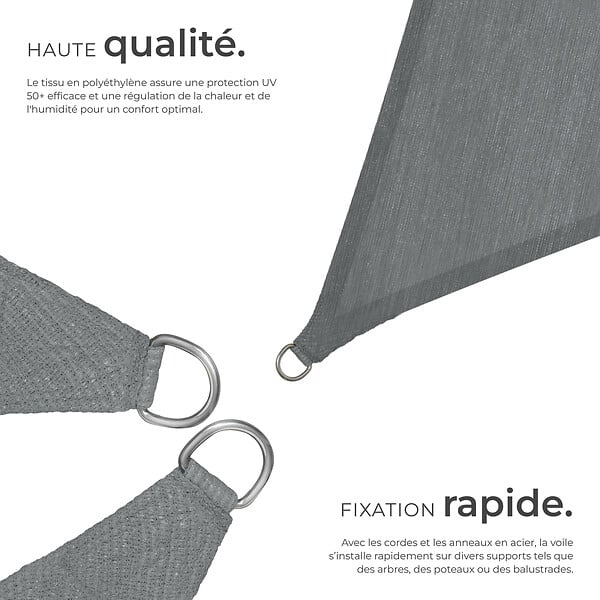 TECTAKE - Voile d'ombrage triangulaire, gris gris - large