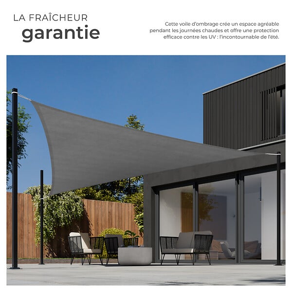 TECTAKE - Voile d'ombrage triangulaire, gris gris - large