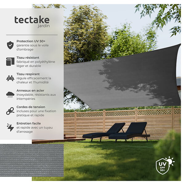TECTAKE - Voile d'ombrage carrée, gris gris - large