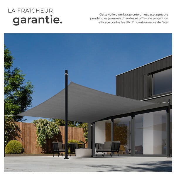 TECTAKE - Voile d'ombrage carrée, gris gris - large
