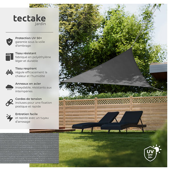 TECTAKE - Voile d'ombrage triangulaire, gris gris - large