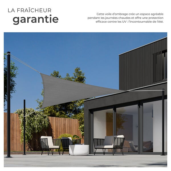 TECTAKE - Voile d'ombrage triangulaire, gris gris - large