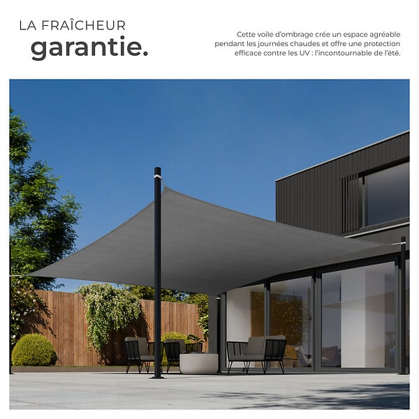 TECTAKE - Voile d'ombrage carrée, gris gris - large
