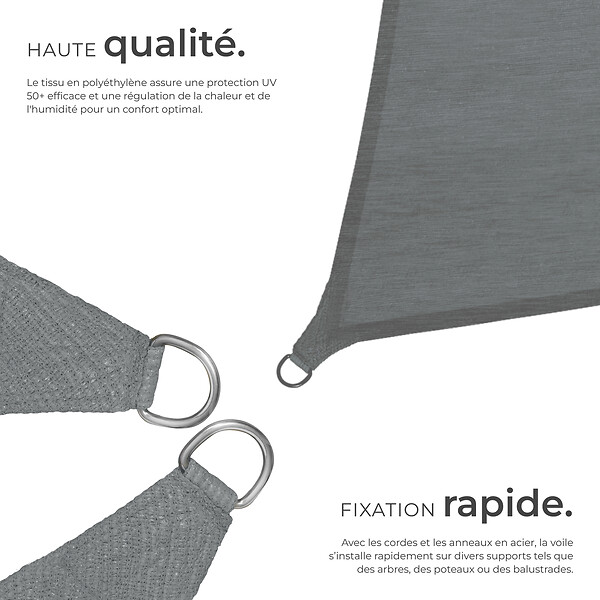 TECTAKE - Voile d'ombrage carrée, gris gris - large