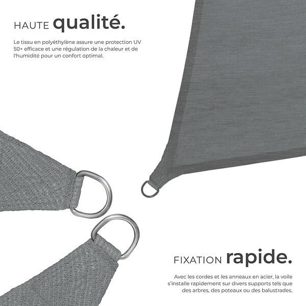 TECTAKE - Voile d'ombrage carrée, gris gris - large
