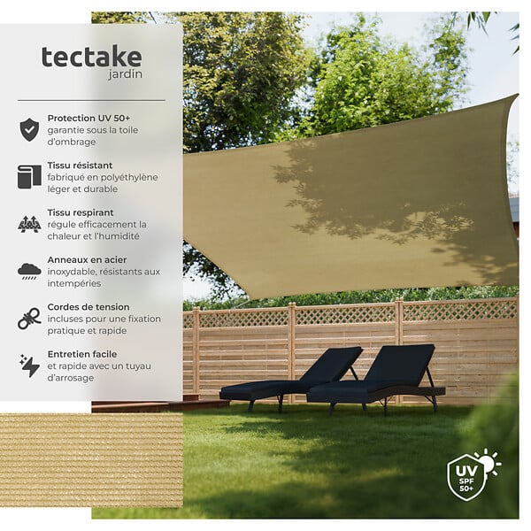 TECTAKE - Voile d'ombrage carrée, beige beige - large