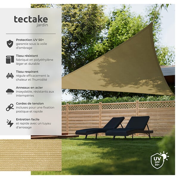 TECTAKE - Voile d'ombrage triangulaire, beige beige - large