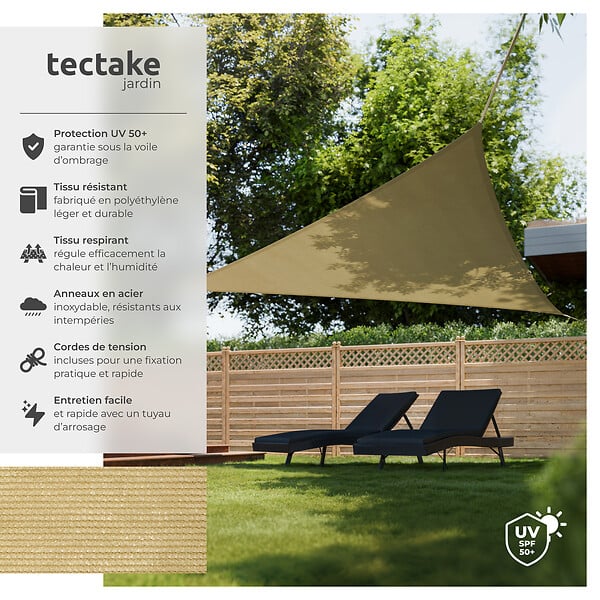 TECTAKE - Voile d'ombrage triangulaire, beige beige - large