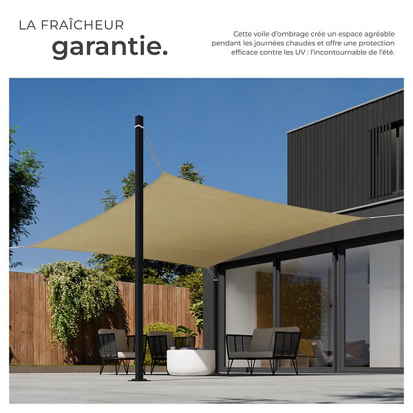 TECTAKE - Voile d'ombrage carrée, beige beige - large