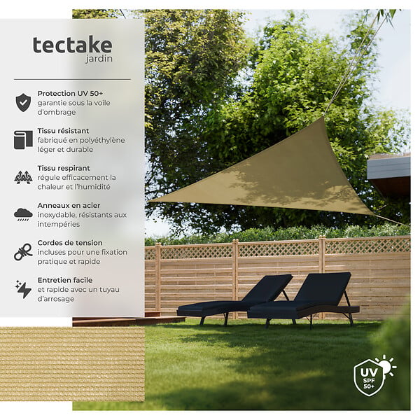 TECTAKE - Voile d'ombrage triangulaire, beige beige - large