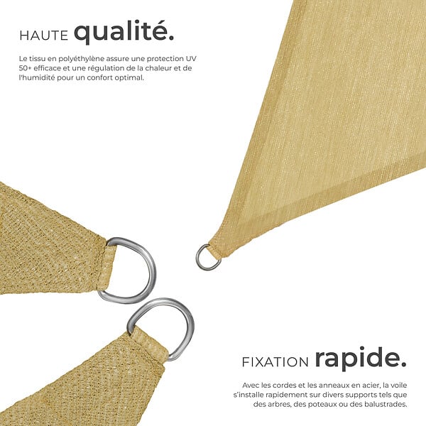 TECTAKE - Voile d'ombrage triangulaire, beige beige - large