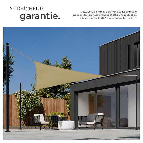 TECTAKE - Voile d'ombrage triangulaire, beige beige - large