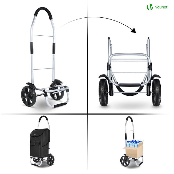 VOUNOT - Chariot de course pliable aluminium 2 roues noir - large