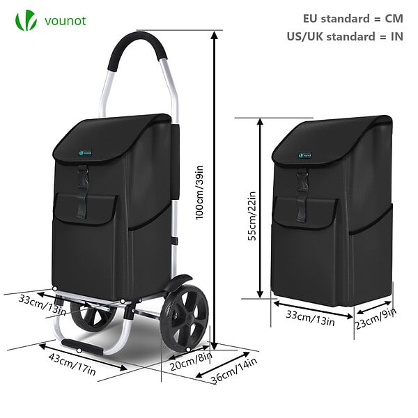 VOUNOT - Chariot de course pliable aluminium 2 roues noir - large
