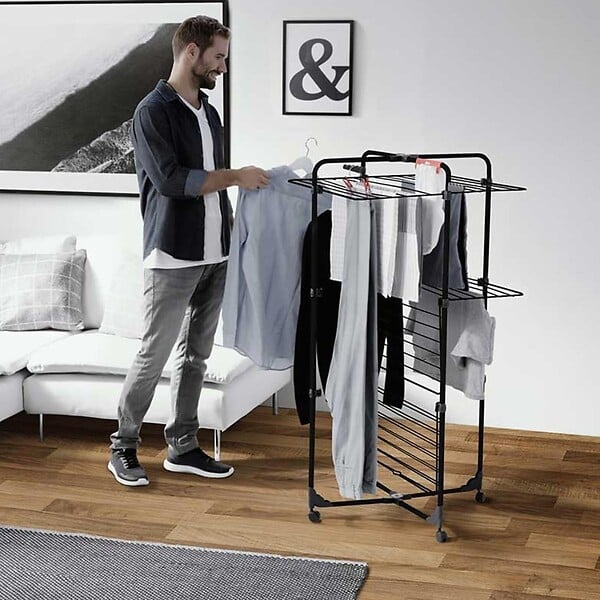 VILEDA - Étendoir à linge Intérieur 3 étages Séchoir à linge Pliable sur roulettes Tancarville Noir 93 x 71 x 131 cm VILEDA - large