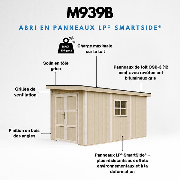 TIMBELA - Abri de Jardin Qualité Premium 8,68 m² - H231x248x412 cm - Sans plancher e  paroi latérale - Timbela M939B-REDWOOD RED - large