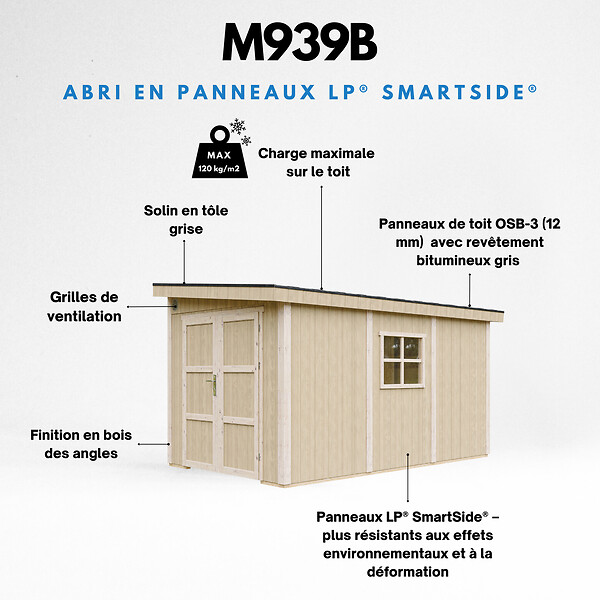 TIMBELA - Abri de Jardin Qualité Premium 8,68 m² - H231x248x412 cm - Sans plancher e  paroi latérale - Timbela M939B - large