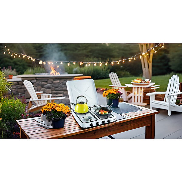 KEMPER - Réchaud gaz portable 4 feux 4650W Blanc laqué Couvercle KEMPER - large