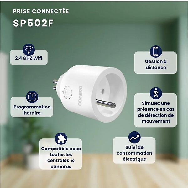 DAEWOO - Pack de 3 prises connectées - SP502F - Norme FR 10A - large