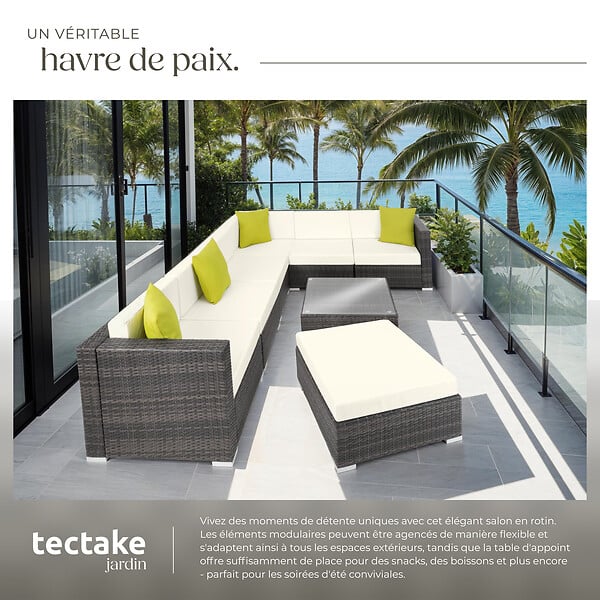 TECTAKE - Canapé de jardin MARBELLA modulable 7 places, variante 2 gris - large