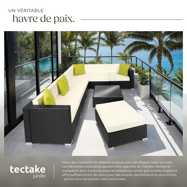 TECTAKE - Canapé de jardin MARBELLA modulable 7 places, variante 2 noir - large