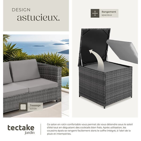 TECTAKE - Canapé de jardin Siena 4 places avec coffre de rangement gris/gris clair - large