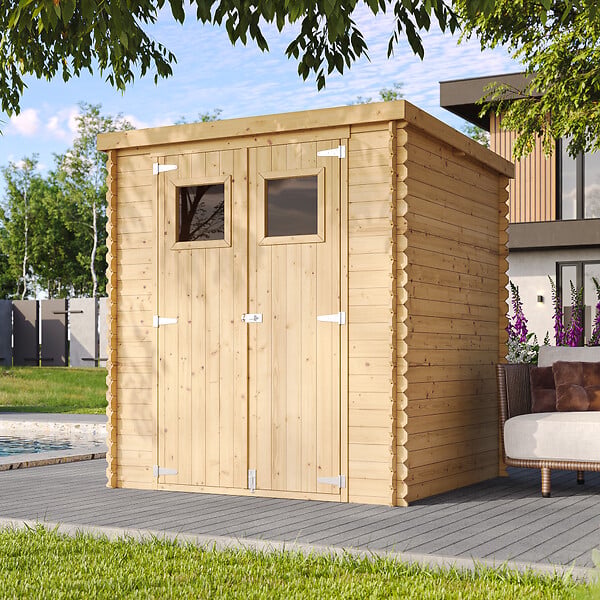 TIMBELA - Abri de jardin en bois - H200 x l204 x L204 cm / 3.53 m2 AVEC SOL TRAITÉ - M309+M309G - large
