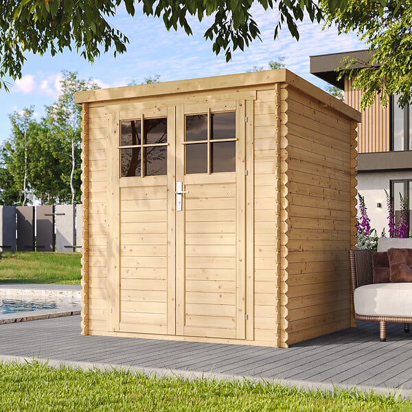 TIMBELA - Abri de jardin en bois H200 x l204 x L204 cm / 3.53 m2 AVEC SOL TRAITÉ - M309F+M309G - large