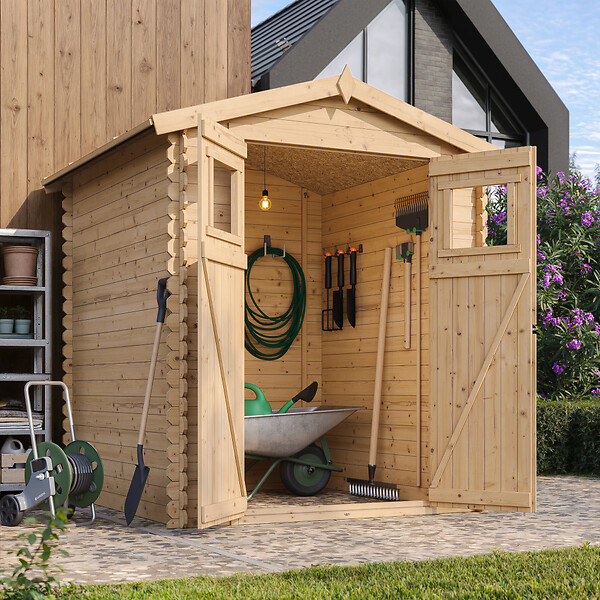 TIMBELA - Abri de jardin en bois AVEC SOL TRAITÉ - Stockage extérieur I186xL196xH218 cm/ 2,82 m2 Petit abri à outils, Local à vélos - M320+M320G - large