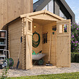 TIMBELA - Abri de jardin en bois AVEC SOL TRAITÉ - Stockage extérieur I186xL196xH218 cm/ 2,82 m2 Petit abri à outils, Local à vélos - M320+M320G - vignette