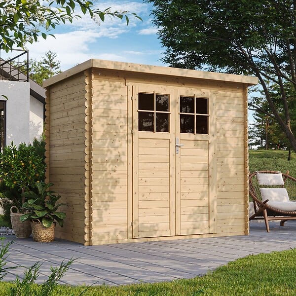 TIMBELA - Abri de jardin en bois - H200 x l239 x L142 cm / 2.63 m2 - porte verrouillable de haute qualité - M310F - large