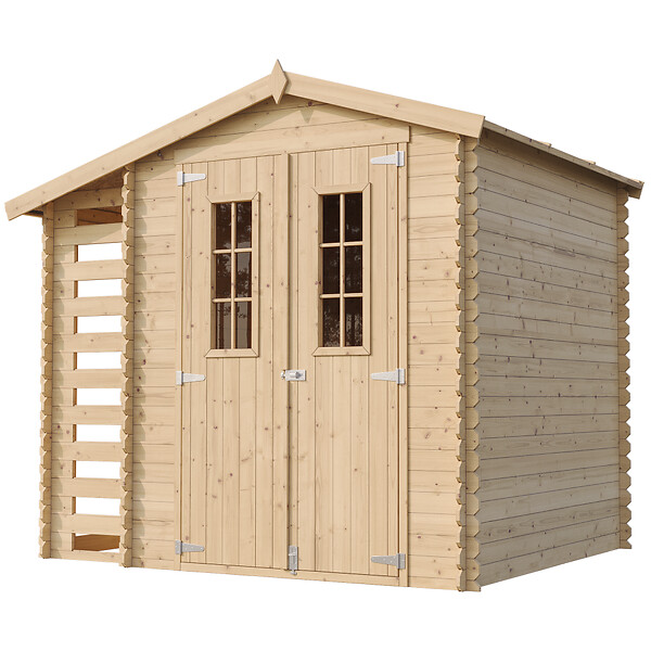 TIMBELA - TIMBELA M386C +M386G Abri de jardin en bois et range bûches I206xL272xH218 cm/ 3,53 + 0,97 m2 AVEC SOL TRAITÉ - large