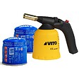 VITO - Lampe a souder à gaz ABS Allumage piezo + 2 Cartouches de gaz 190gr Perçables - Chalumeau à gaz Bricolage Plomberie Soudure VITO - vignette