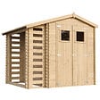 TIMBELA - Abri de jardin en bois et range bûches extérieur AVEC SOL TRAITÉ - extérieur I206xL272xH218 cm/ 3,53 + 0,97 m2 -  TIMBELA M386+M386G - vignette