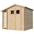 TIMBELA - Abri de jardin en bois et range bûches extérieur AVEC SOL TRAITÉ - extérieur I206xL272xH218 cm/ 3,53 + 0,97 m2 -  TIMBELA M386+M386G - vignette