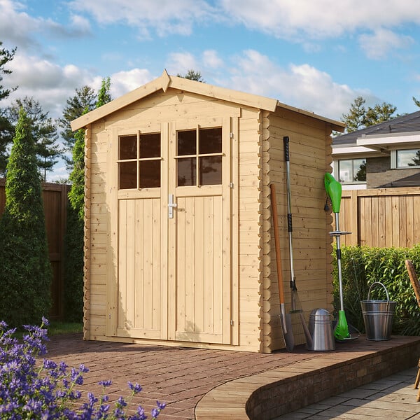 TIMBELA - Abri de jardin en bois AVEC SOL TRAITÉ - Stockage extérieur I196xL136xH218 cm/ 1.98 m2 - TIMBELA M367F+M367G - large