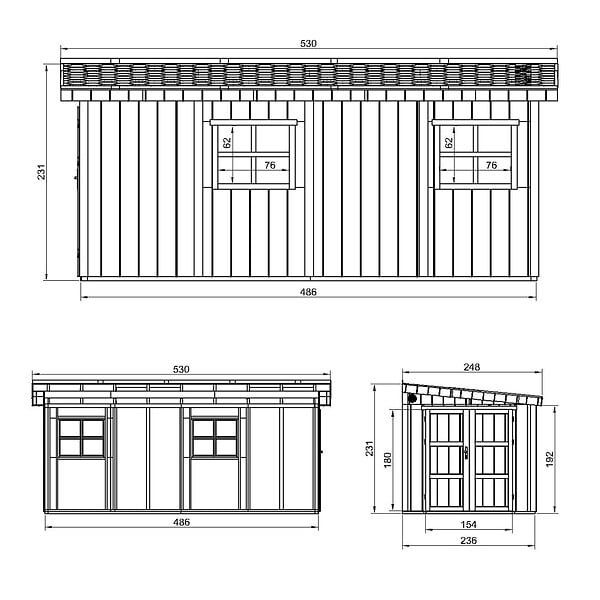 TIMBELA - Abri de Jardin Qualité Premium 11,47 m² - H231x248x530 cm - Sans plancher e  paroi latérale - Timbela M940B-CAVERN STEEL - large