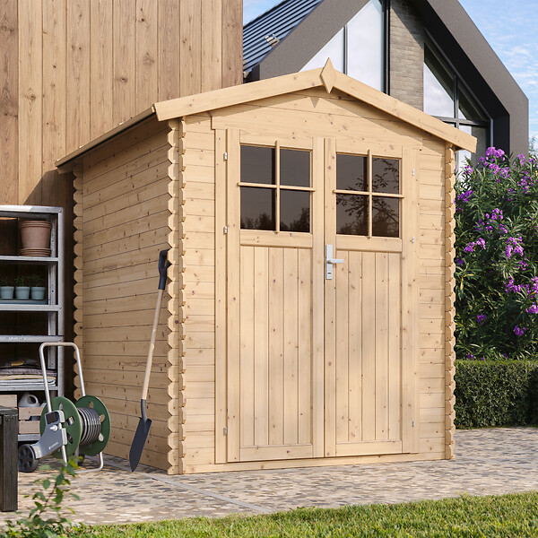 TIMBELA - Abri de jardin en bois AVEC SOL TRAITÉ - Stockage extérieur I186xL196xH218 cm/ 2,82 m2  - TIMBELA M320F+M320G - large