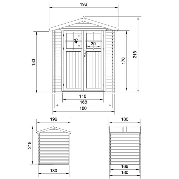 TIMBELA - Abri de jardin en bois AVEC SOL TRAITÉ - Stockage extérieur I186xL196xH218 cm/ 2,82 m2  - TIMBELA M320F+M320G - large