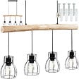 TECTAKE - Lampes suspendues WOODY poutre en bois et 4 ampoules 40 W noir/marron - vignette