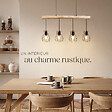 TECTAKE - Lampes suspendues WOODY poutre en bois et 4 ampoules 40 W noir/marron - vignette