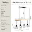 TECTAKE - Lampes suspendues WOODY poutre en bois et 4 ampoules 40 W noir/marron - vignette