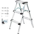 HOSTRÃ–M - Escabeau marche pied 3 marches HOMILIX3, petit escabeau pliable, aluminium, design compact et robuste, H max travail 2,34m, 5 ans garantie, Hostrom - vignette
