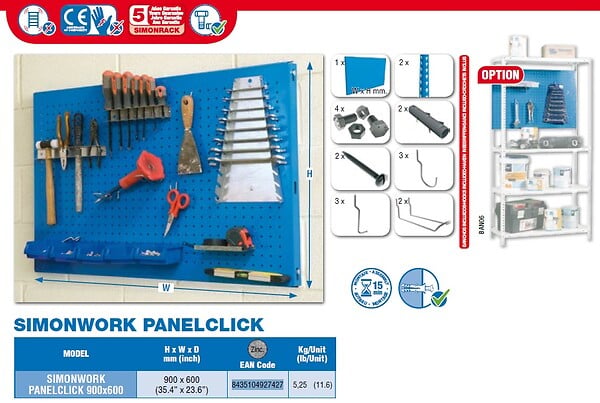 SIMON RACK - Simonrack - Panneau Mural De Rangement 900x600mm Galvanisé - Panelclick 900x600 - large