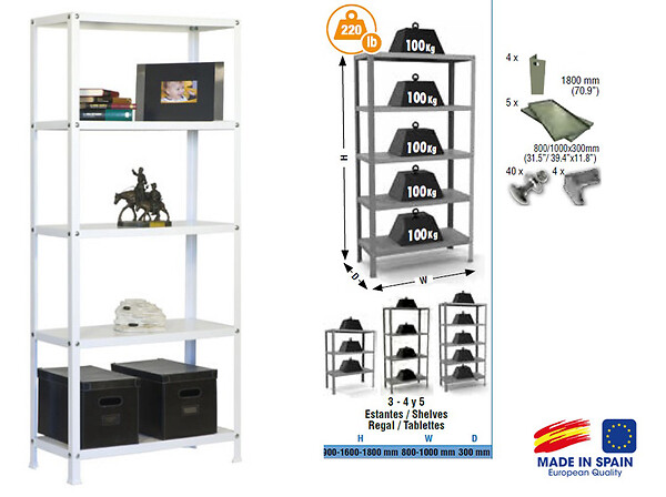 SIMON RACK - Simonrack - Etagère De Rangement 1800x800x300mm Blanc Charge 100kg -  Homeclassic Mini 5/300 - large