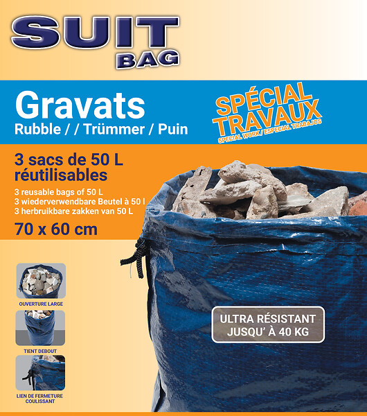 SUIT BAG - Sacs à gravats réutilisables - Lot de 3 - 50L - large