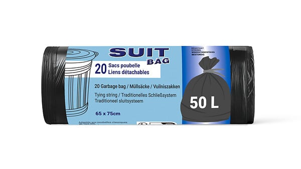 SUIT BAG - Sac poubelle à lien - 50L - Noir - 20 sacs - large